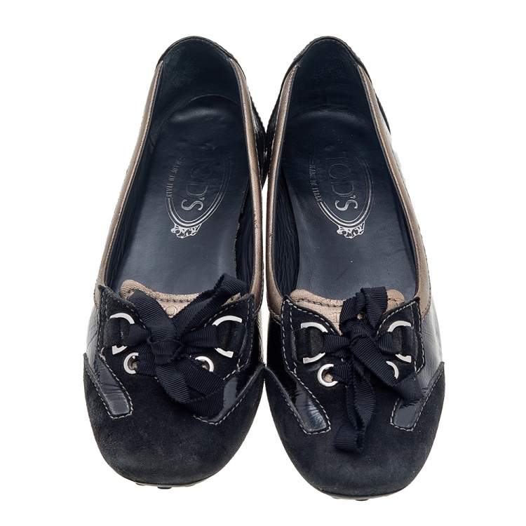 Pre Owned Tod's Black Patent Leather And Suede Lace up Loafers Size 36
