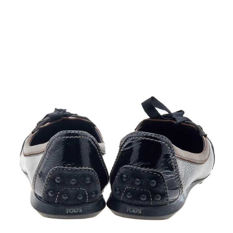 Pre Owned Tod's Black Patent Leather And Suede Lace up Loafers Size 36