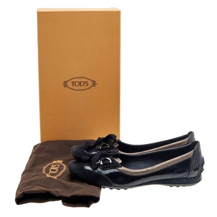 Pre Owned Tod's Black Patent Leather And Suede Lace up Loafers Size 36