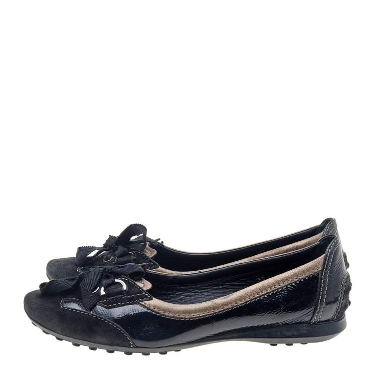 Pre Owned Tod's Black Patent Leather And Suede Lace up Loafers Size 36