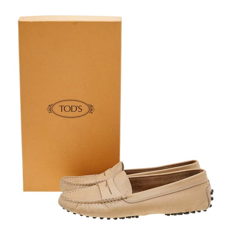 Pre Owned Tod's  Beige Nubuck Leather Penny Slip On Loafers Size 35.5