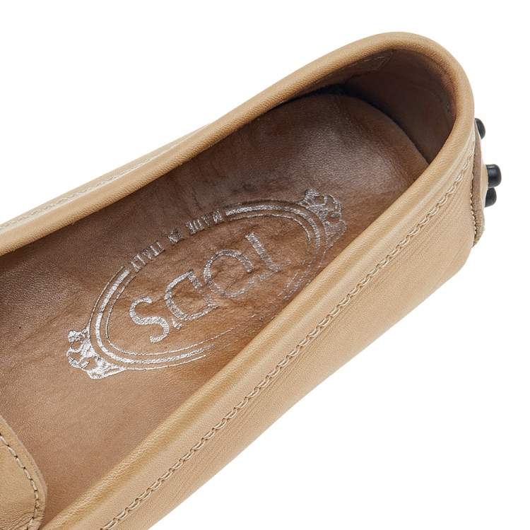 Pre Owned Tod's  Beige Nubuck Leather Penny Slip On Loafers Size 35.5