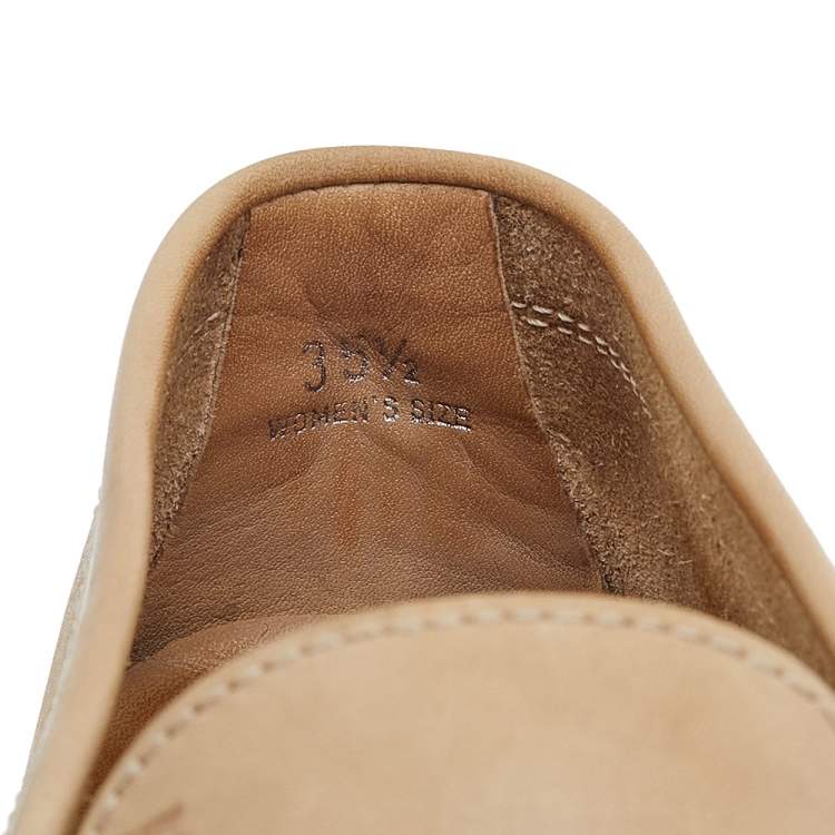 Pre Owned Tod's  Beige Nubuck Leather Penny Slip On Loafers Size 35.5