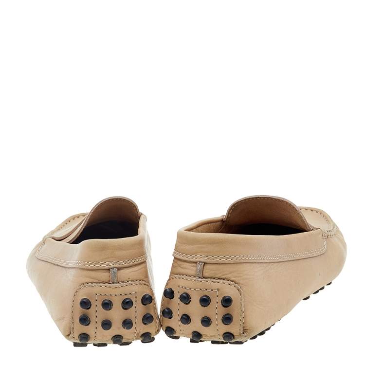 Pre Owned Tod's  Beige Nubuck Leather Penny Slip On Loafers Size 35.5