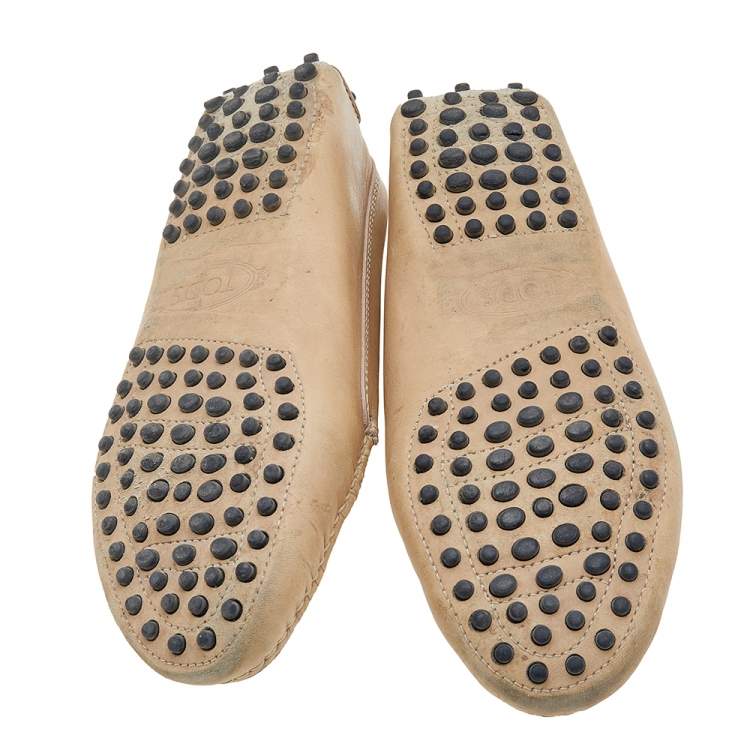 Pre Owned Tod's  Beige Nubuck Leather Penny Slip On Loafers Size 35.5