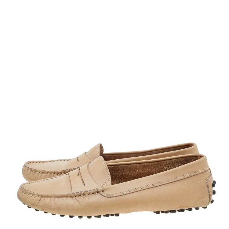 Pre Owned Tod's  Beige Nubuck Leather Penny Slip On Loafers Size 35.5