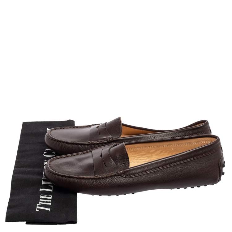 Pre Owned Tod's Dark Brown Leather Slip On Loafers Size 40