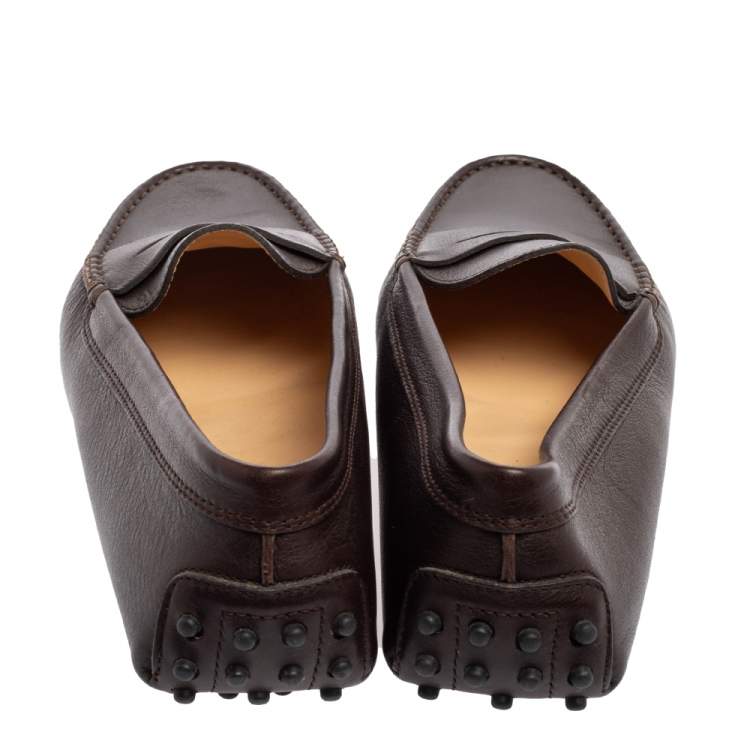 Pre Owned Tod's Dark Brown Leather Slip On Loafers Size 40
