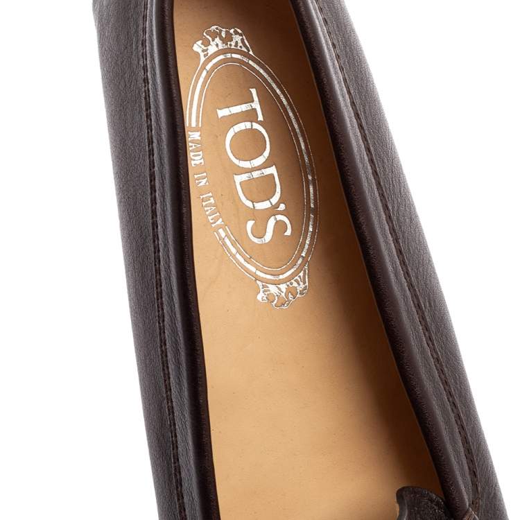 Pre Owned Tod's Dark Brown Leather Slip On Loafers Size 40