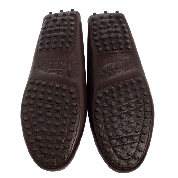 Pre Owned Tod's Dark Brown Leather Slip On Loafers Size 40