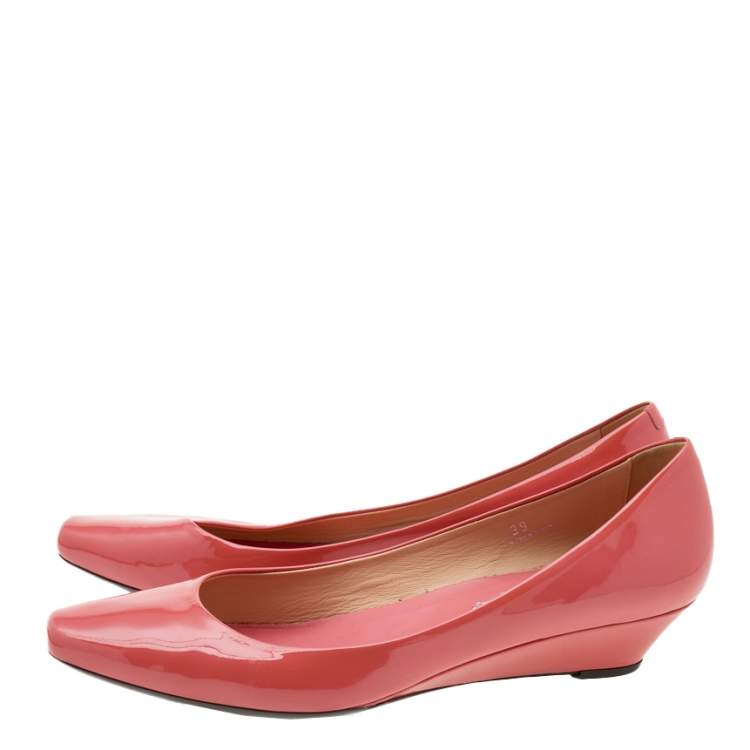 Pre Owned Tod's Coral Orange Patent Leather Wedge Pumps Size 39