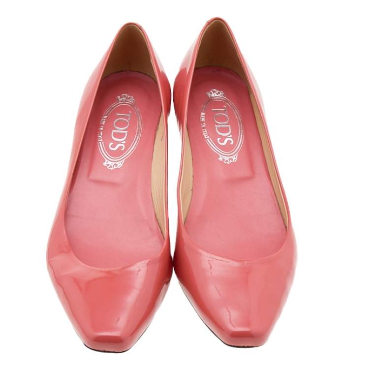Pre Owned Tod's Coral Orange Patent Leather Wedge Pumps Size 39