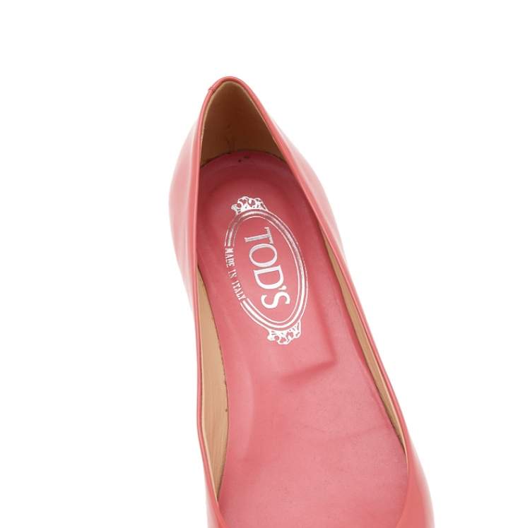 Pre Owned Tod's Coral Orange Patent Leather Wedge Pumps Size 39