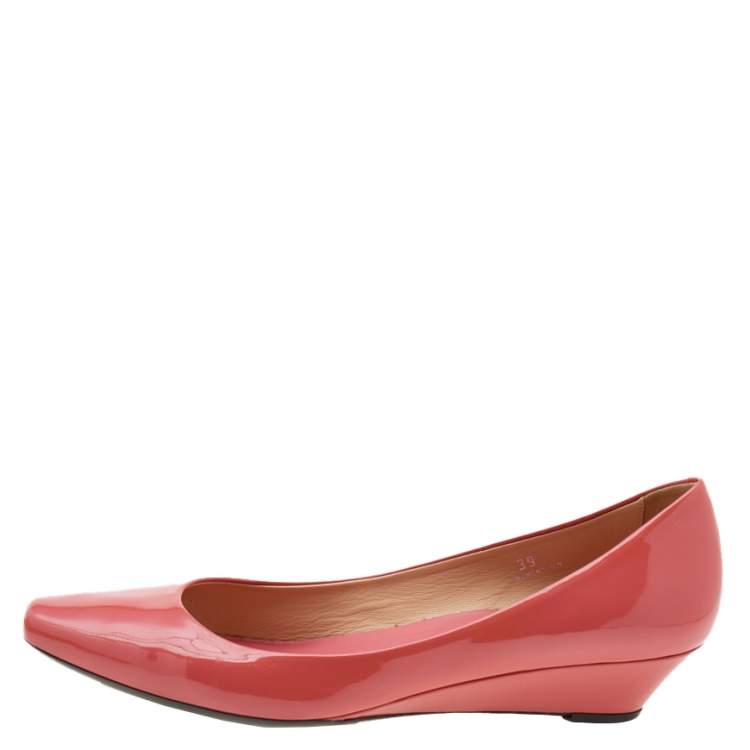 Pre Owned Tod's Coral Orange Patent Leather Wedge Pumps Size 39