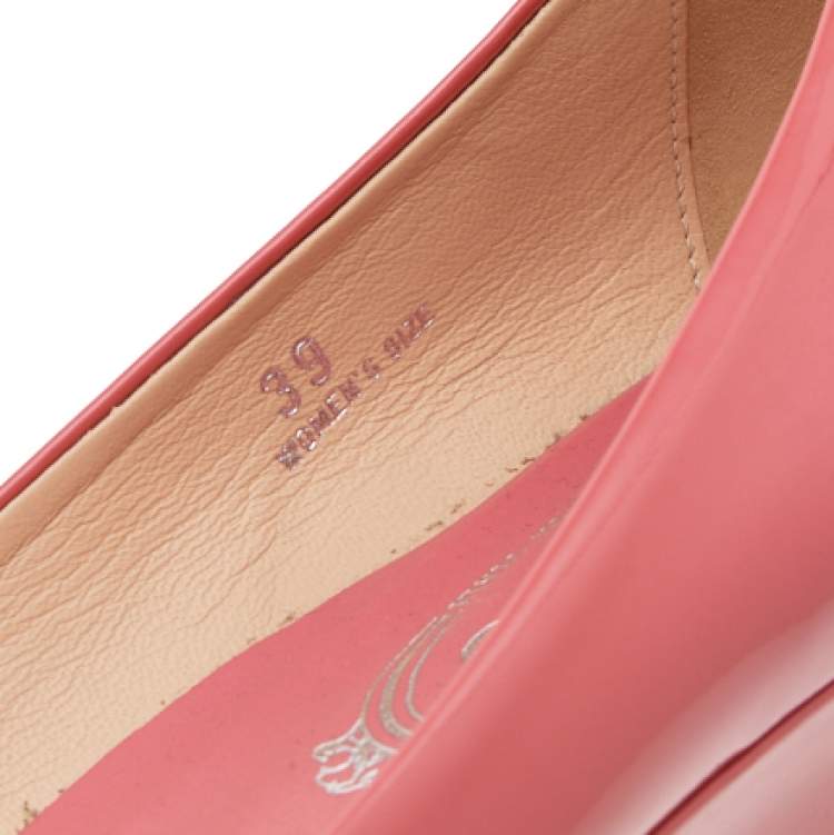 Pre Owned Tod's Coral Orange Patent Leather Wedge Pumps Size 39