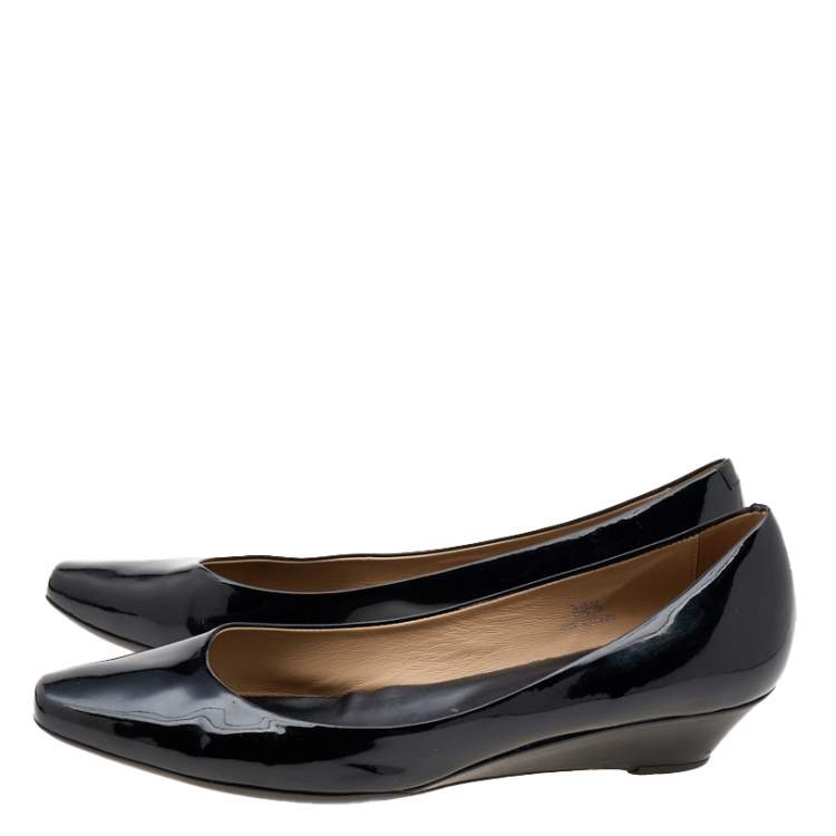 Pre Owned Tod's Black Patent Leather Wedge Pumps Size 38.5