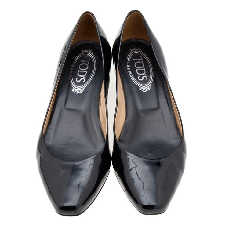 Pre Owned Tod's Black Patent Leather Wedge Pumps Size 38.5