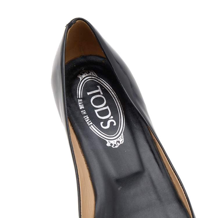Pre Owned Tod's Black Patent Leather Wedge Pumps Size 38.5