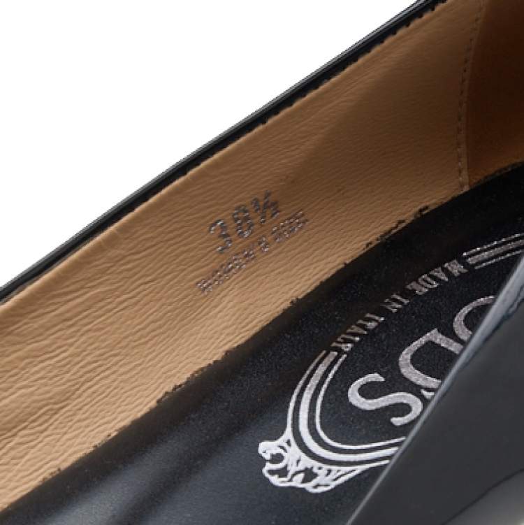 Pre Owned Tod's Black Patent Leather Wedge Pumps Size 38.5