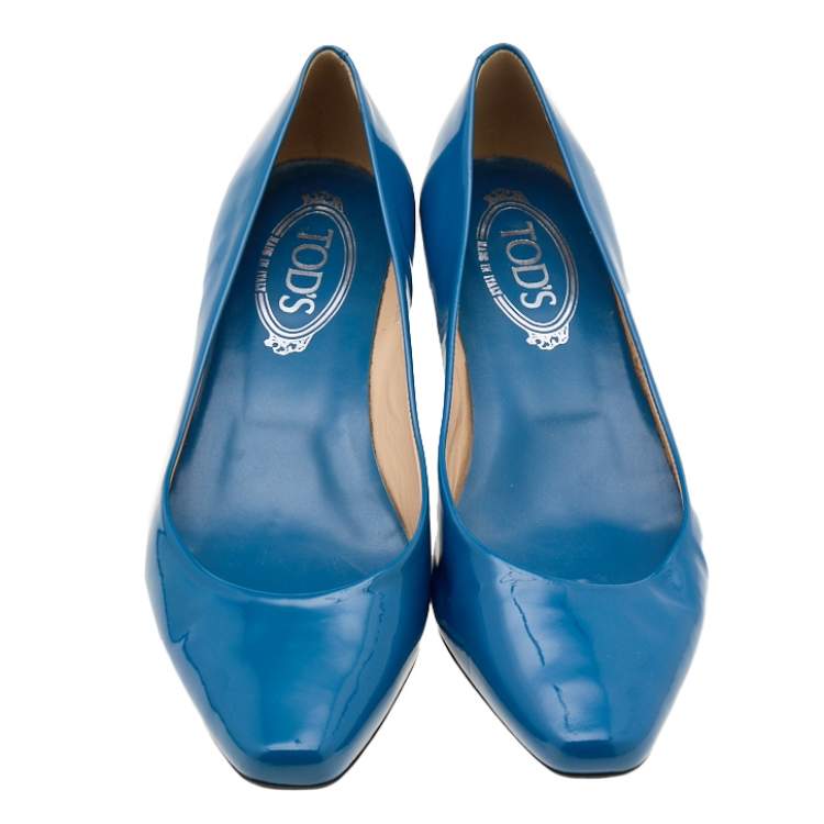 Pre Owned Tod's Blue Patent Leather Wedge Pumps Size 38.5