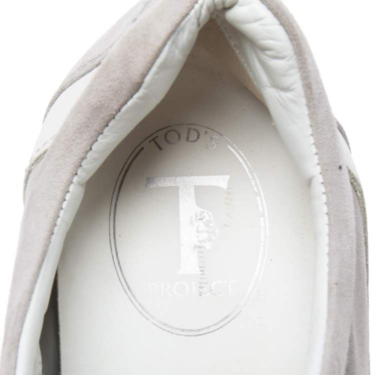Pre Owned Tod's Grey Suede And Leather Lace Up Sneakers Size 39