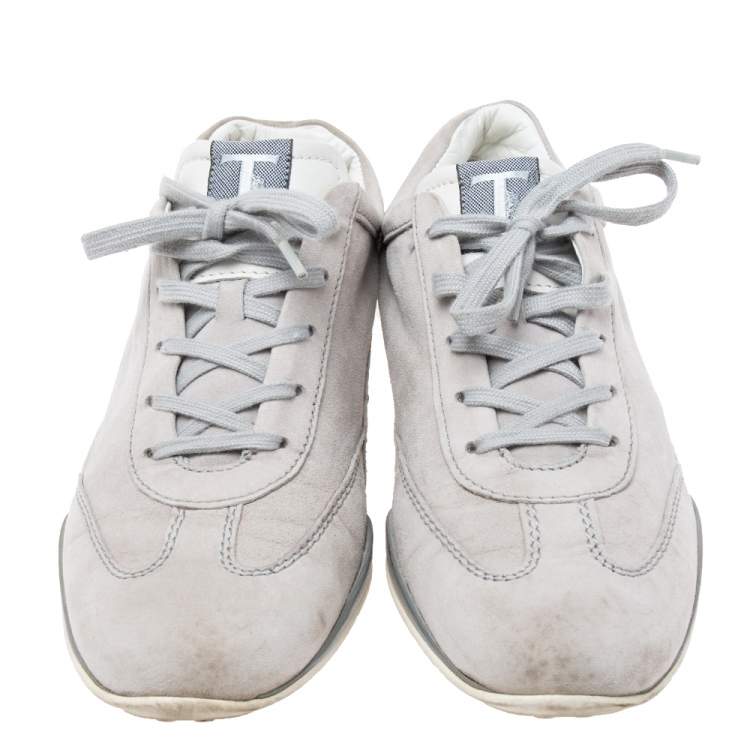 Pre Owned Tod's Grey Suede And Leather Lace Up Sneakers Size 39