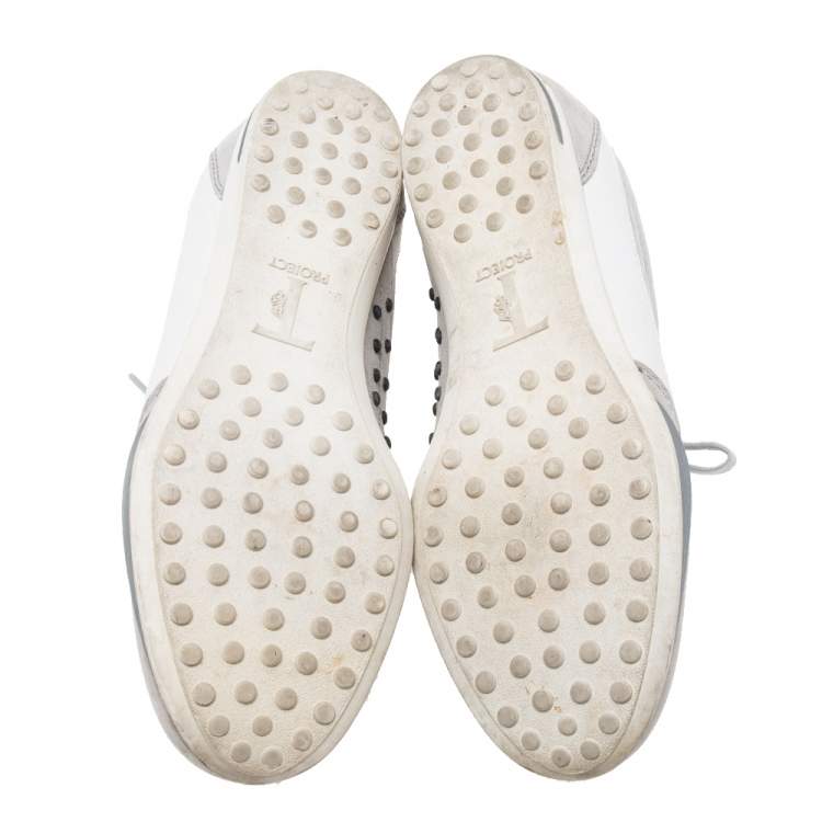 Pre Owned Tod's Grey Suede And Leather Lace Up Sneakers Size 39