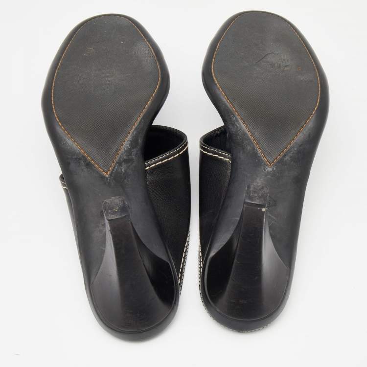 Pre Owned Tod's Black Leather Slide Sandals Size 38