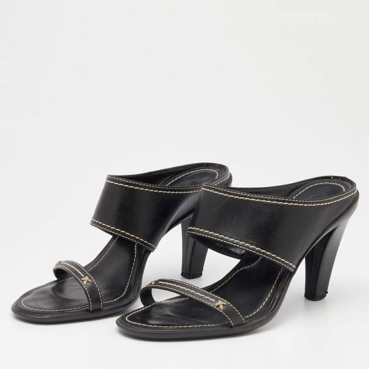 Pre Owned Tod's Black Leather Slide Sandals Size 38