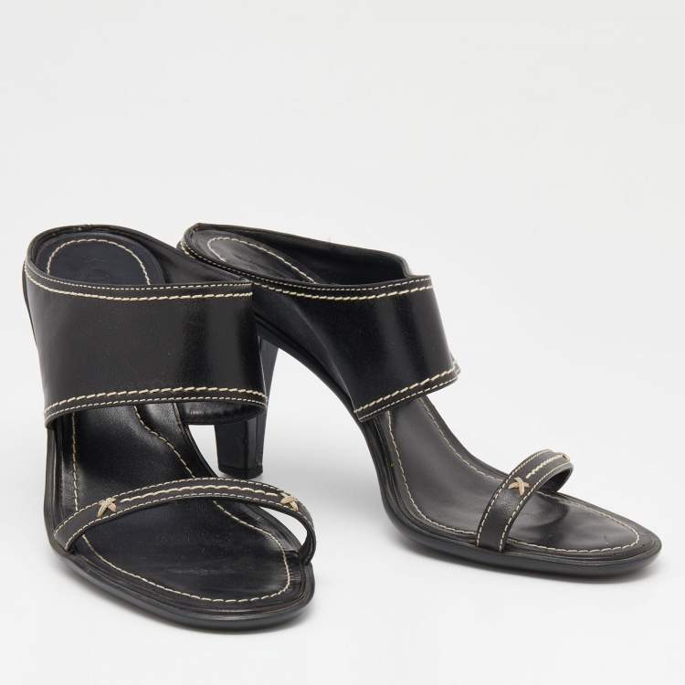 Pre Owned Tod's Black Leather Slide Sandals Size 38