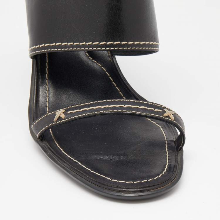 Pre Owned Tod's Black Leather Slide Sandals Size 38