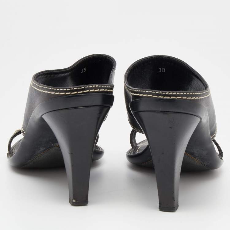 Pre Owned Tod's Black Leather Slide Sandals Size 38