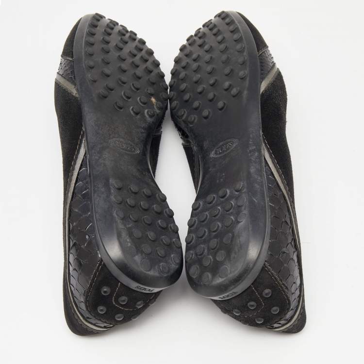 Pre Owned Tod's Black Python and Suede Ballet Flats Size 37