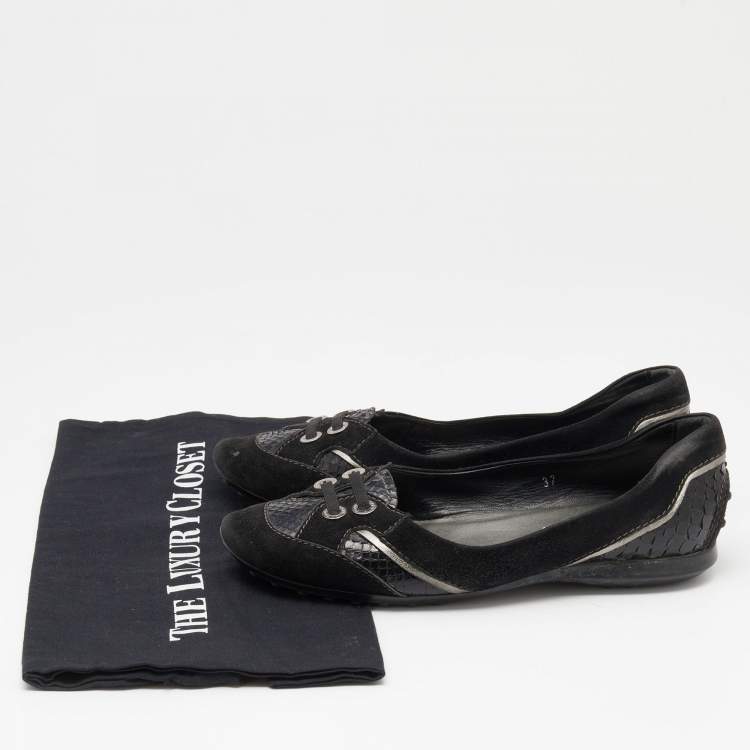 Pre Owned Tod's Black Python and Suede Ballet Flats Size 37