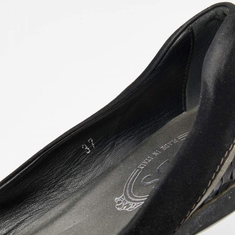 Pre Owned Tod's Black Python and Suede Ballet Flats Size 37