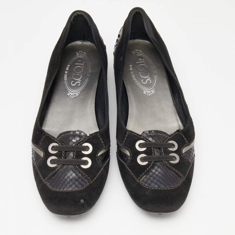Pre Owned Tod's Black Python and Suede Ballet Flats Size 37