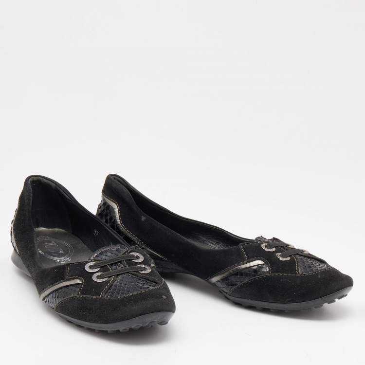 Pre Owned Tod's Black Python and Suede Ballet Flats Size 37