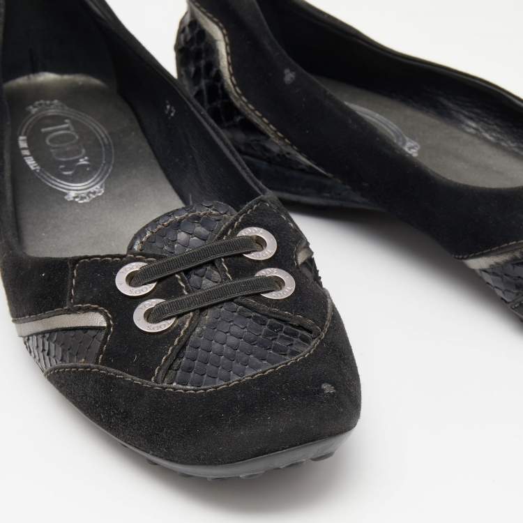 Pre Owned Tod's Black Python and Suede Ballet Flats Size 37