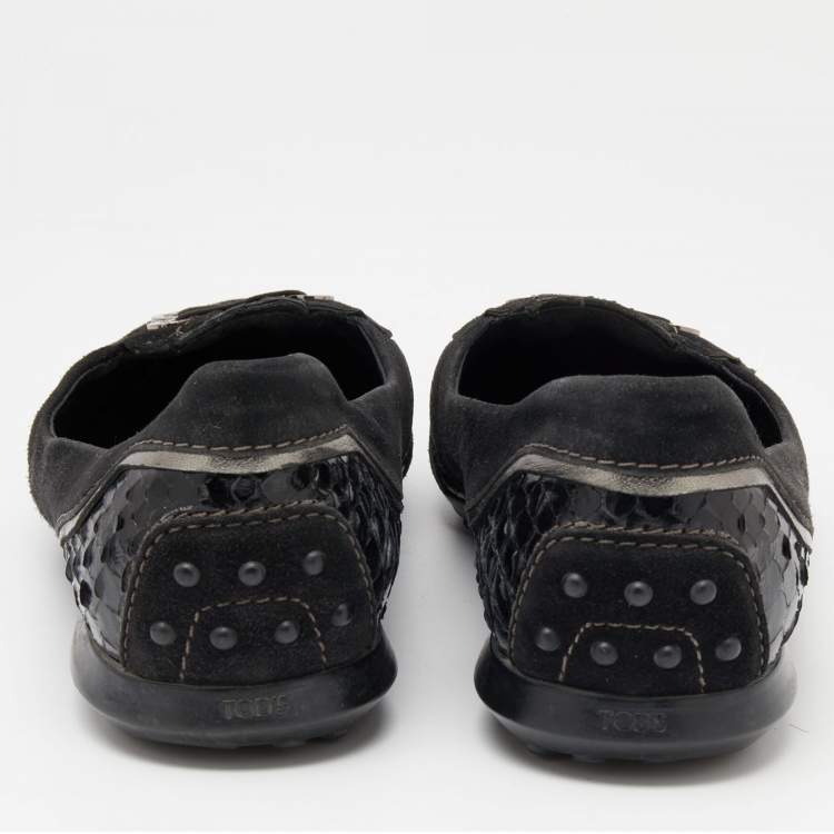 Pre Owned Tod's Black Python and Suede Ballet Flats Size 37
