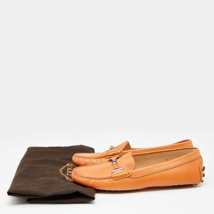 Pre Owned Tod's Orange Leather Bit Slip On Loafers Size 38