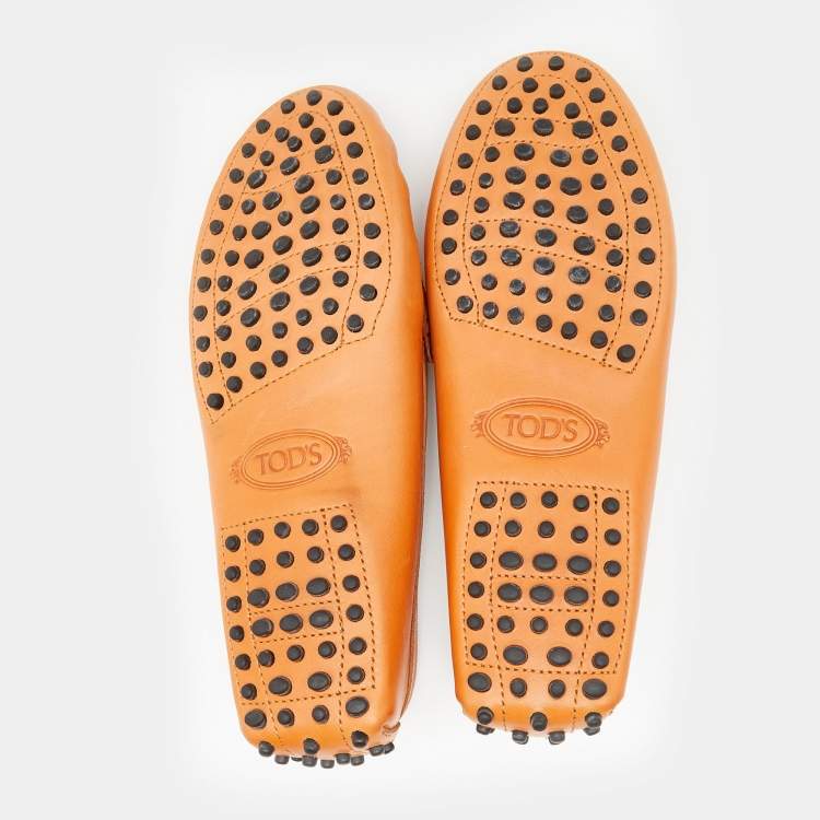 Pre Owned Tod's Orange Leather Bit Slip On Loafers Size 38