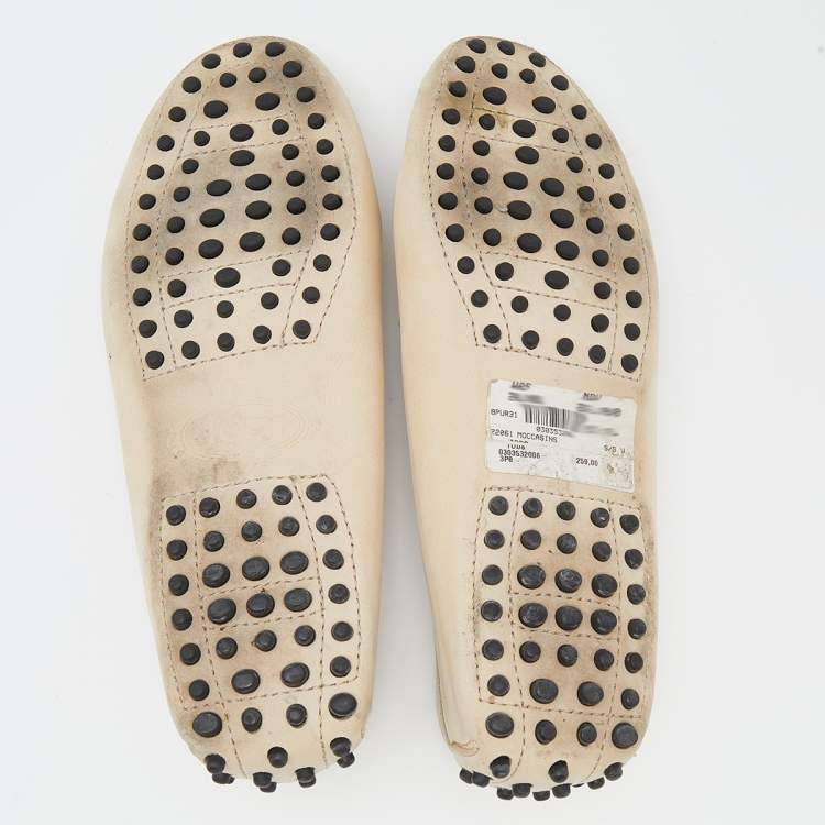 Pre Owned Tod's Beige Iridescent Leather Bit Slip On Loafers Size 37.5