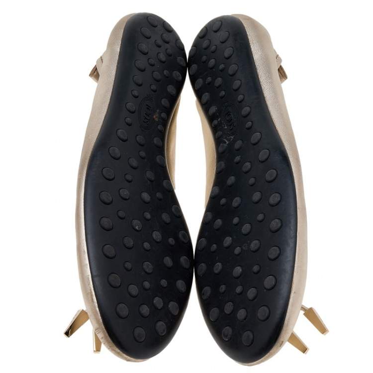 Pre Owned Tod's Gold Leather Tassel Ballet Flats Size 38