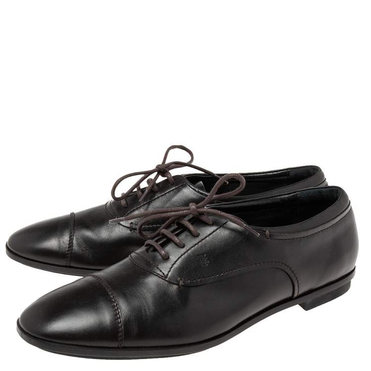 Pre Owned Tod's Black Leather Lace Up Oxford Size 41