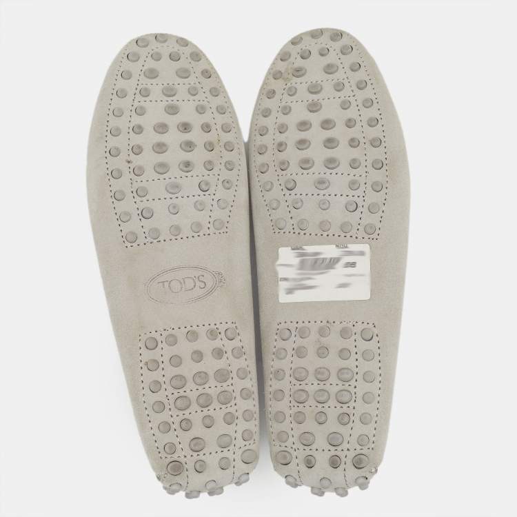 Pre Owned Tod's Grey Suede Bow Slip On Loafers Size 38