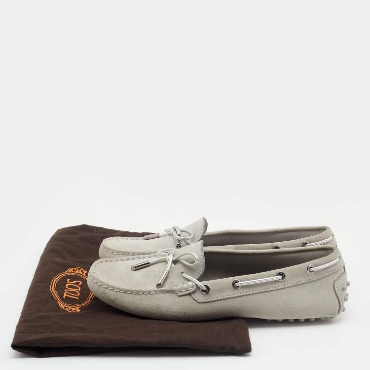 Pre Owned Tod's Grey Suede Bow Slip On Loafers Size 38