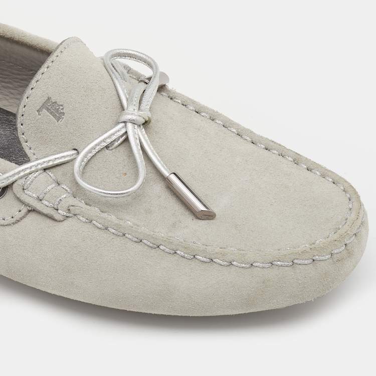 Pre Owned Tod's Grey Suede Bow Slip On Loafers Size 38
