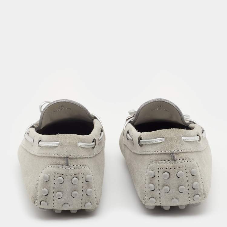 Pre Owned Tod's Grey Suede Bow Slip On Loafers Size 38