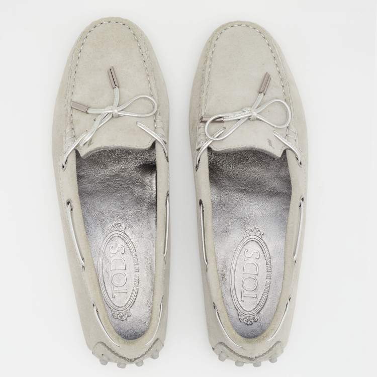 Pre Owned Tod's Grey Suede Bow Slip On Loafers Size 38
