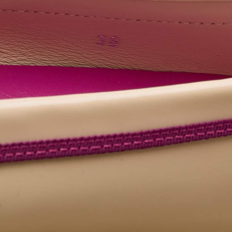 Pre Owned Tod's Beige/Purple Patent Leather And Fabric Penny Slip On Loafers Size 38